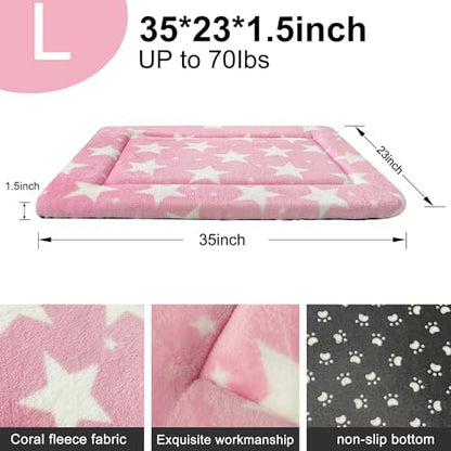 Dog Bed Mat – Soft & Comfortable Dog Kennel Pad for Crate – Durable Crate Bed & Mat for Dogs & Cats – Ideal for Crate, Kennel, and Home Use (Big&Little Stars Pink, L(35"*23"*1.5"))