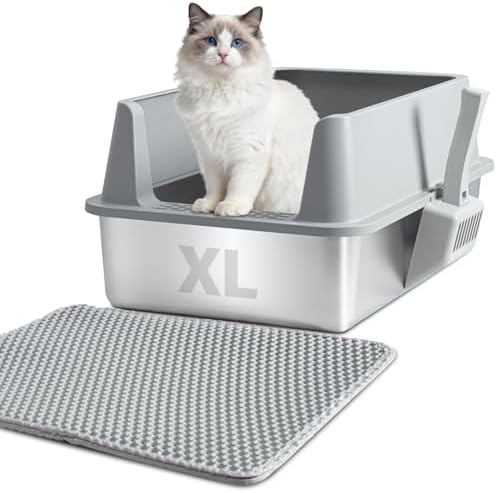 XL Stainless Steel Litter Box with Lid, Extra Large Cat Litter Box