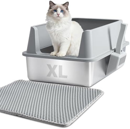 XL Stainless Steel Litter Box with Lid, Extra Large Cat Litter Box