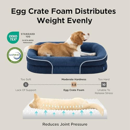 Bedsure 360°Oval Bolster Orthopedic Dog Bed Medium Size Dog,30" Blue