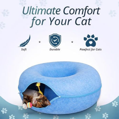 Peekaboo Cat Cave Large Cat Bed, Donut Scratcher Cat Bed for Indoor Cats