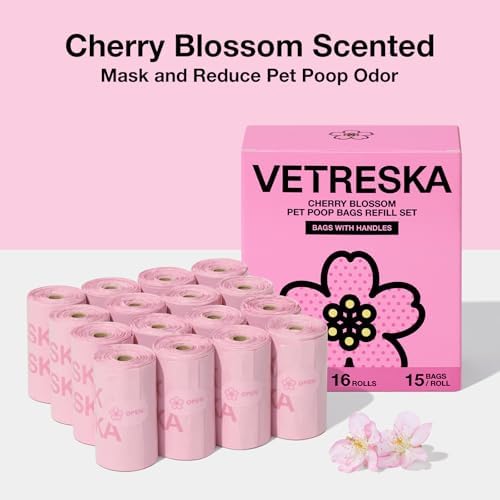 VETRESKA Dog Poop Bags with Handles 240 Count, Floral Scented Waste Bags