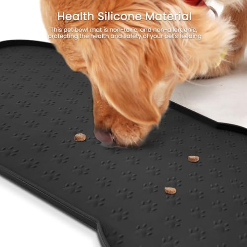 PWTAA Dog Food Mat Anti-Slip Silicone Dog Bowl Mat Thicker Pet Placemat Waterproof Cat Feeder Pad with Raised Edge Puppy Kitten Feeding Mats Suitable Small Medium-Sized Dogs Cats Eating Tray