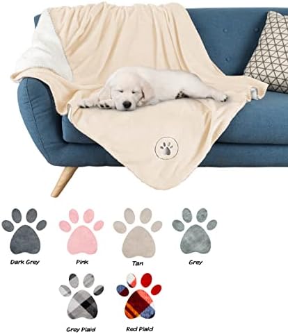 Waterproof Pet Blanket - 50x60-Inch Reversible Sherpa Fleece Throw Protects Couches, Cars, and Beds from Spills, Stains, and Fur by PETMAKER (Cream)