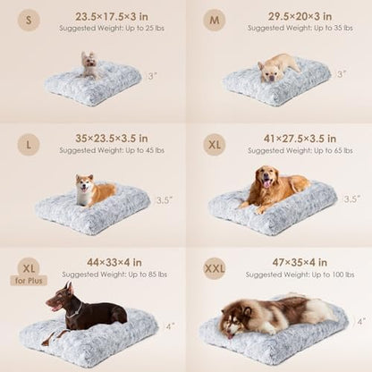 EHEYCIGA Fluffy Dog Crate Bed for Large Dogs, Plush Faux Fur Pad, Grey