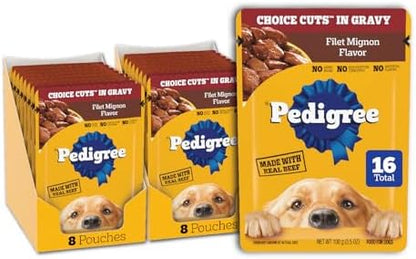 Pedigree Choice Cuts Wet Dog Food Pouch, Filet Mignon, 3.5 oz, 16 Count