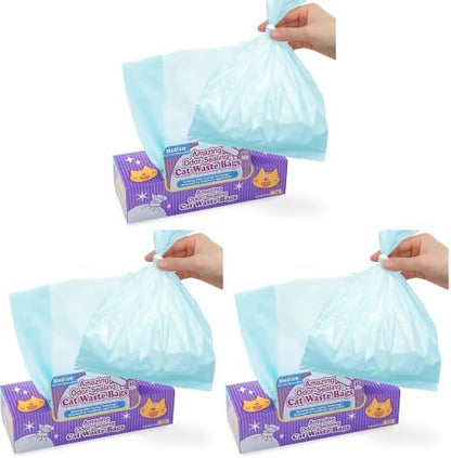 BOS Amazing Odor Sealing Cat Waste Disposal Bags - Durable and Unscented [Size: M, Color: Light blue] (90 count, Pack of 3) (90 Bags)