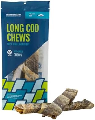 Momentum Carnivore Nutrition Long Cod Dog Chews – Single Ingredient Icelandic Cod Skin Treats – Natural Dental Support, High-Protein Fish Chews - 4.2 oz Bag