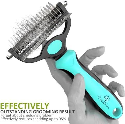 Spring Blossoms-2 in 1 Professional Grooming Rake for Cats & Dogs-Dematting Comb for Easy Mats & Tangles Removing,Pet Brush Safe No More Nasty Shedding and Flying Hair (Cyan)