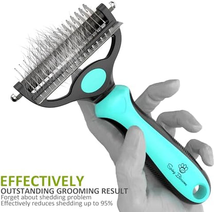 Spring Blossoms-2 in 1 Professional Grooming Rake for Cats & Dogs-Dematting Comb for Easy Mats & Tangles Removing,Pet Brush Safe No More Nasty Shedding and Flying Hair (Cyan)
