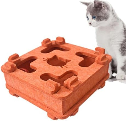 IUHKBH Cat Puzzle Toy, Soft Felt Intelligence Mind Game Track Balls Interactive Kitten Toy Puzzle Box for Indoor Cats, Easy to Assemble [Orange]