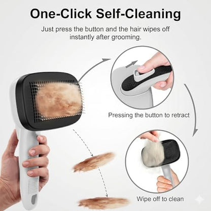 Self Cleaning Slicker Brush for Dog and Cat Shedding, Grey