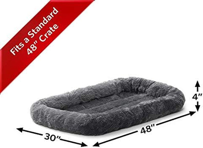 MidWest Homes for Pets QuietTime Dog Bed - Gray Faux Fur Bolster, Ultra-Soft and Machine Washable, Fits 48-Inch Crates and Carriers, for Extra-Large Breed Dogs
