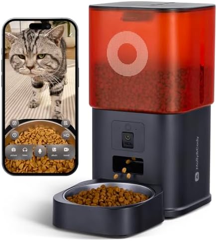 Automatic Cat Feeder with Camera: 6L Automatic Dog Feeder with 2-Way Audio Night Vision Dual Power Supply App Control 2.4G WiFi, Timed Auto Cat Food Dispenser with Stainless Steel Bowl(Black)