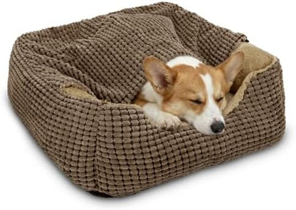 GASUR Dog Beds for Large Medium Small Dogs, Rectangle Cave Hooded Blanket Puppy Bed, Luxury Anti-Anxiety Orthopedic Cat Beds for Indoor Cats, Warmth and Machine Washable (30 inches, Brown)