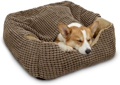 GASUR Dog Beds for Large Medium Small Dogs, Rectangle Cave Hooded Blanket Puppy Bed, Luxury Anti-Anxiety Orthopedic Cat Beds for Indoor Cats, Warmth and Machine Washable (30 inches, Brown)