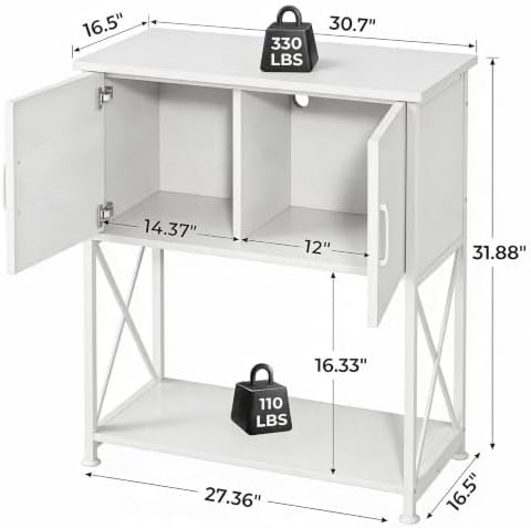 Herture 20-29 Gallon Aquarium Stand Metal Frame Fish Tank Stand with Cabinet Storage, for 20 Gallon Long Aquarium,30.7" L*16.5" W Tabletop,330LBS Capacity White PG01YGW