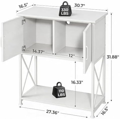 Herture 20-29 Gallon Aquarium Stand Metal Frame Fish Tank Stand with Cabinet Storage, for 20 Gallon Long Aquarium,30.7" L*16.5" W Tabletop,330LBS Capacity White PG01YGW