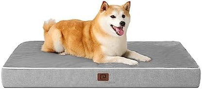 EHEYCIGA Large Washable Dog Crate Bed with Memory Foam, 35x23Inch, Grey