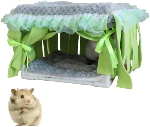 MiOYOOW Guinea Pig Hideout, Small Animal Sleeping Bed Hamster Hiding House with Fringe Curtain for Dwarf Rabbit Guinea Pigs Sugar Gliders Hamsters