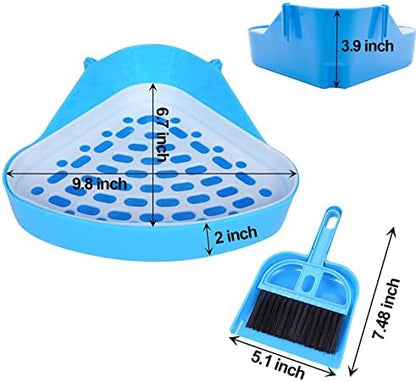 kathson Triangle Potty Trainer Corner Bunny Toilet Guinea Pig Litter Bedding Plastic Box Pet Pan for Rabbit Chinchilla Hamster Ferret Small Animal (Blue)