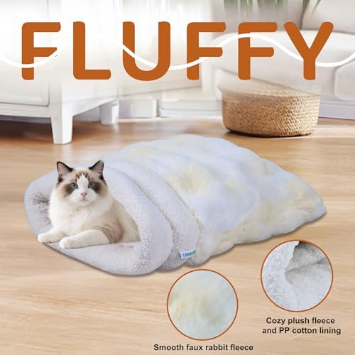 3 in 1 Semi-Enclosed Self Warming Burrow Cat Bed Sleeping Cave