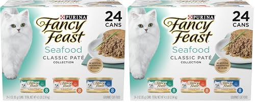Fancy Feast Purina Seafood Classic Pate Collection Grain Free Wet Cat Food Variety Pack - (Pack of 48) 3 oz. Cans