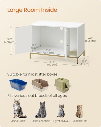 Feandrea Cat Litter Box Enclosure, with Scratching Mat, Tall Legs