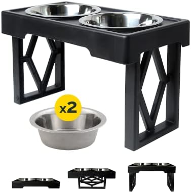 Pet Zone Designer Diner Elevated Stainless Steel Dog Bowls Set, 3 Heights