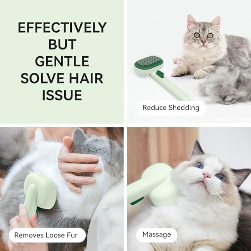 aumuca Cat Brush for Shedding, Cat Brushes for Indoor Cats, Horses Grooming Deshedding Brush for Dog Kitten Horse Massage Removes Loose Fur, Forest Green