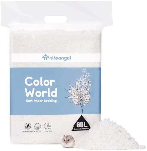 Niteangel Aspen Shaving Hamster Beddings for Syrian Dwarf Hamster Gerbil Mice Degu Rat Rabbit Bunny Guinea Pig Chinchilla Hedgehog or Other Small Pets (65L - White Paper Bedding)
