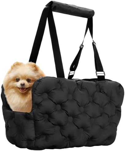 Dog Purse Carrier for Small Dog Cats, Soft Quilted Puppy Carrier Soft-Sided Carriers Bag, Luxury Stylish Small Dog Cat Travel Tote for Pets Up to 11 lbs (Black, 15.7" L x 7.9" W x 7.1" H)