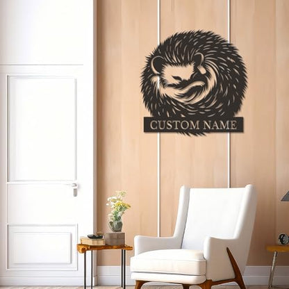 Custom Hedgehog Metal Sign, Personalized Name Wall Art, Unique Home Decor Gift, Garden Memorial Marker, Housewarming Present for Hedgehog Lovers (Style-3)