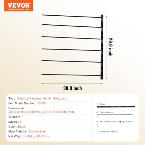 VEVOR Wall Mounted Saddle Rack, 30.9 x 29.9 x 5.5 in, Swing Out Saddle Holder, Six Tiers Horse Saddle Stand, Space Saving Horse Pad and Blanket Rack for Tack Room Organization Trailer Accessories
