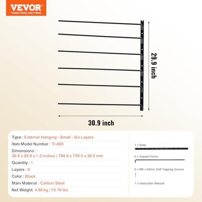 VEVOR Wall Mounted Saddle Rack, 30.9 x 29.9 x 5.5 in, Swing Out Saddle Holder, Six Tiers Horse Saddle Stand, Space Saving Horse Pad and Blanket Rack for Tack Room Organization Trailer Accessories