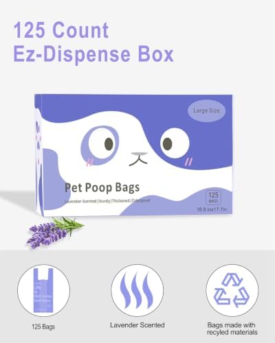 125 Count Large Cat Litter Bags Lavender Scented with Handles, Disposable Litter Bags for Pet Poop, Extra-Thick Kitty Waste Bags Easy Tie Leak-Proof Strengthen-17.7" x 11.8"