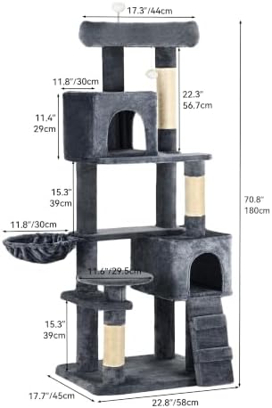 YITAHOME 70.8in Cat Tree Tower for Indoor Cats: Multi-Level Kittens Pet Play House Condo Furniture Activity Center with Scratching Posts Stand Dark Grey