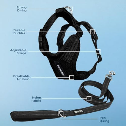 Best Pet Supplies Voyager Step-in Lock Pet Harness w Reflective Pet Leash Combo Set with Neoprene Handle 5ft - Supports Small, Medium and Large Breed Puppies/Cats - Black Set, L