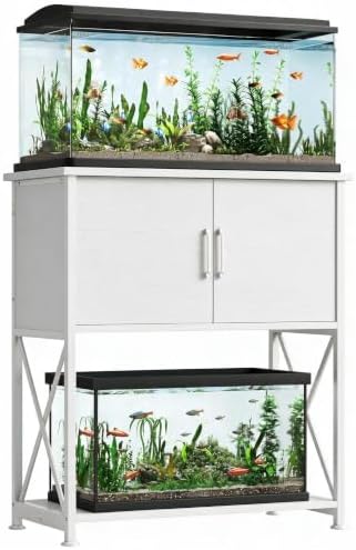 Herture 20-29 Gallon Aquarium Stand Metal Frame Fish Tank Stand with Cabinet Storage, for 20 Gallon Long Aquarium,30.7" L*16.5" W Tabletop,330LBS Capacity White PG01YGW