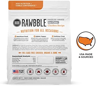 BIXBI Rawbble Freeze Dried Cat Food, Chicken Recipe, 3.5 oz - 95% Organs and Bone Raw Cat Food - USA Made