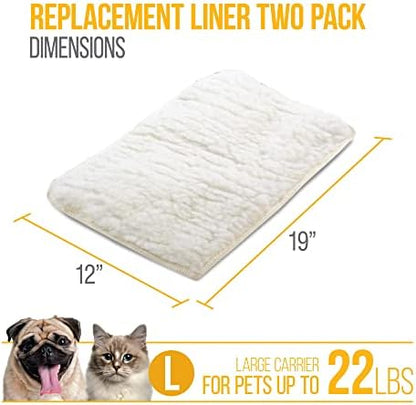 Sherpa Replacement Liners for Travel Pet Carriers - Soft Absorbent Cat & Dog Kennel Pad with Waterproof Backing, Machine Washable Crate Pads, 19x12.25in - 2 Pack, White, Large