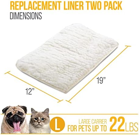 Sherpa Replacement Liners for Travel Pet Carriers - Soft Absorbent Cat & Dog Kennel Pad with Waterproof Backing, Machine Washable Crate Pads, 19x12.25in - 2 Pack, White, Large