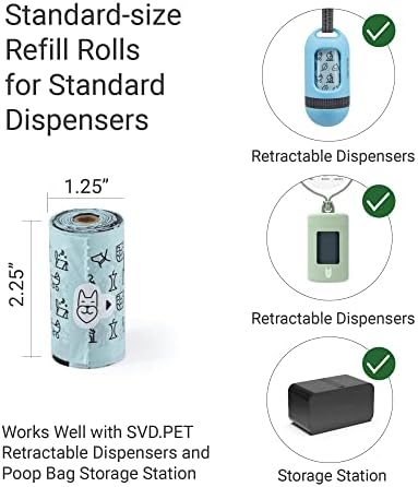 SVD.PET Dog Poop Bags, 120 Unscented Doggie Poo Bags, with Waste Bag Holder, Extra Thick With 100% Leak-Proof Guarantee (8 Rolls, 120 count)