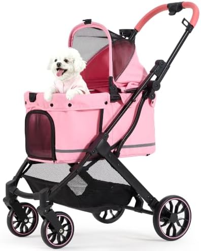 HITTITE Pet Stroller with Weatherproof Cover, All-Terrain 4-Wheel Cat & Dog Stroller with Adjustable Canopy, Foldable Dog Strollers with Storage Basket for Small to Medium Dogs Up to 55 lbs.