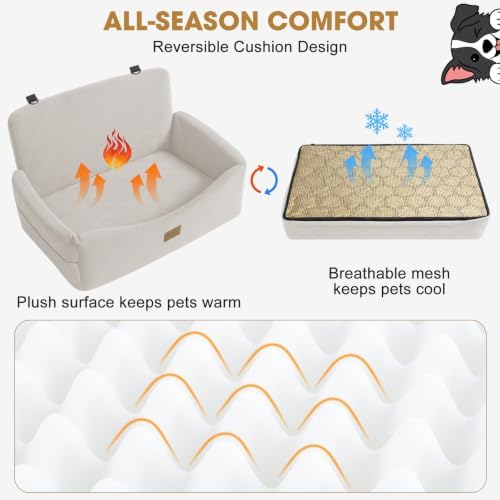 JOEJOY Dog Car Seat for Large Medium Sized Dogs Under 55 lbs, Dog Booster Seat for 2 Small Dogs with Detachable Washable Cover, Memory Foam Pet Car Seat with 2 Safety Belts and Storage Pockets