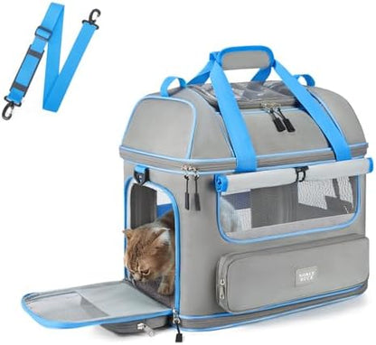 Expandable Cat Dog Carrier: NOBLE DUCK Soft-Sided Pet Carrier Airline Approved Large Small Medium Collapsible Portable Travel Up to 25 Lbs Grey
