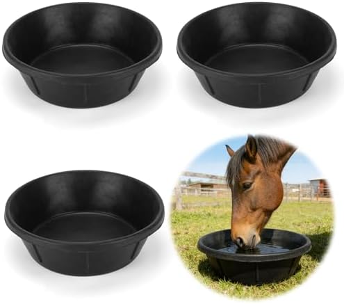 3Pcs Heavy Duty Rubber Feed Pan, 8Q/2Gal Horse Feed Bucket