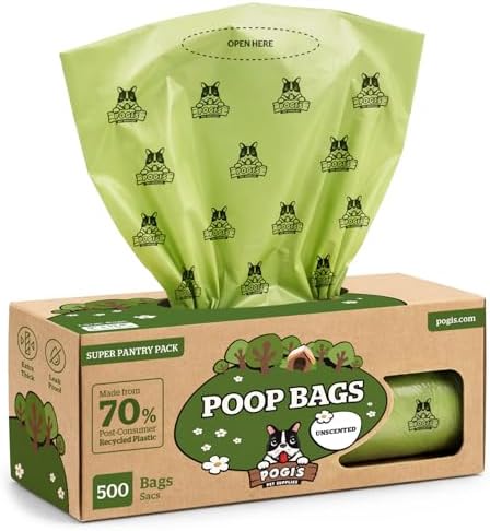 Pogi's Poop Bags – Large, Leak-Proof Dog Waste Bags for Yard or Home Use, Unscented (Single Roll, 500-Count)
