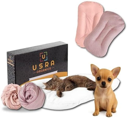 USRA 100% Cotton Orthopedic Pet Bed Gift Set with 2 Covers 28"x20" Dog Cat Recovery Pillow Hypoallergenic Natural Oeko-TEX Certified Comfy Kennel Pillow - Pink Saturn Colors