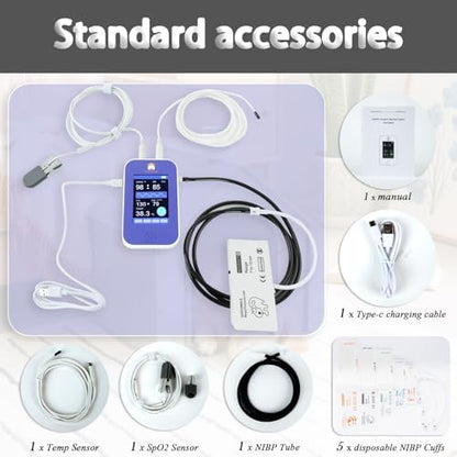 Veterinary Monitor, Rechargeable Built-in Lithium Battery,LCD Touch Screen, Blood Pressure, SpO2, Pulse Rate & Temperature Monitoring for Dogs and Cats